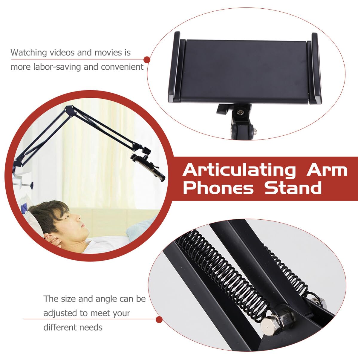 Supporto Telefono Braccio Articolato in Metallo Nero Porta Tablet e Smartphone da Scrivania e Girevole per Cucina Camera e Ufficio