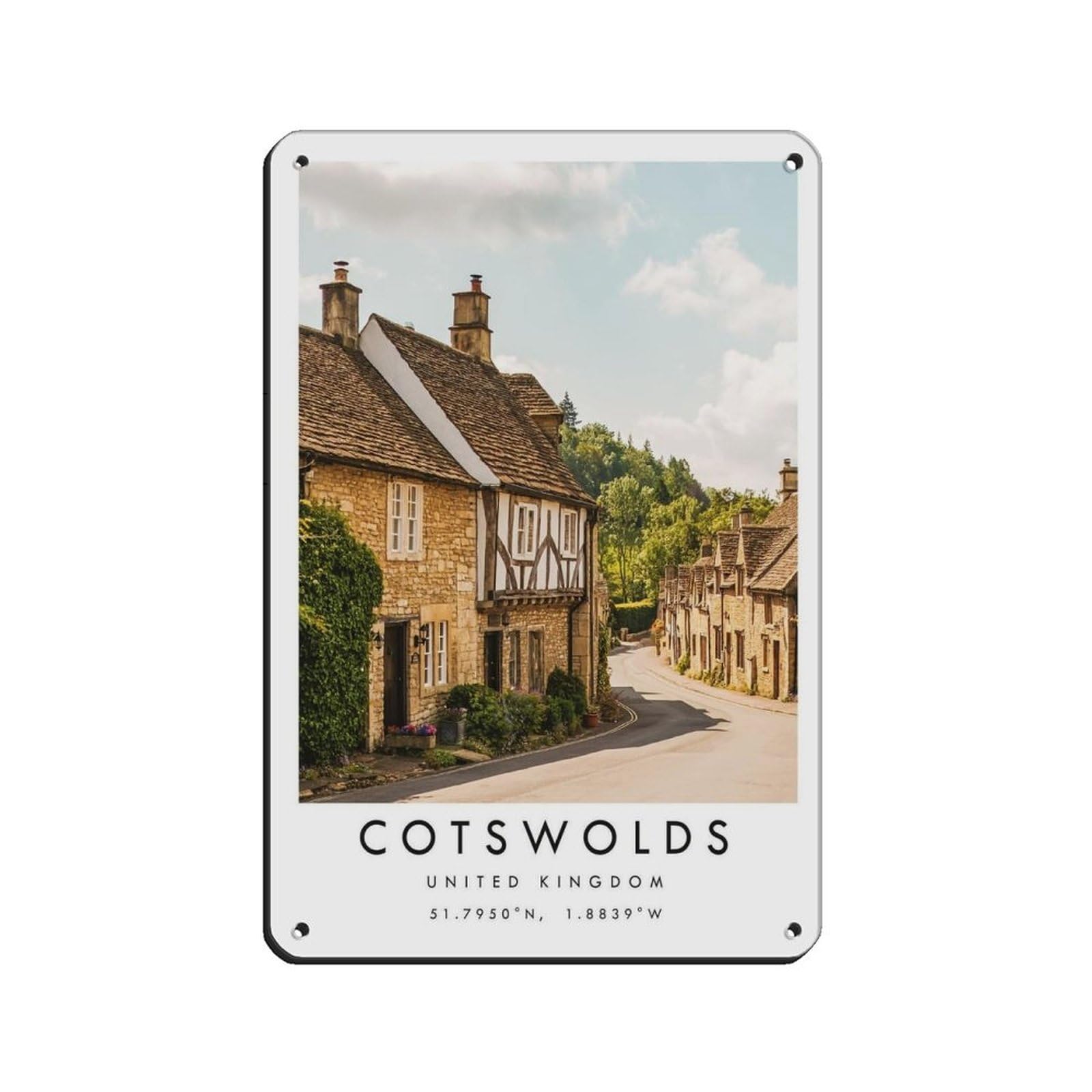 Lxwnze 20L X 30W Cm Cotswolds Travel, Cotswolds Poster Tin Sign Vintage Metal Pub Club Cafe Bar Home Wall Art Decoration Poster Retro 8X12inch(20X30cm)