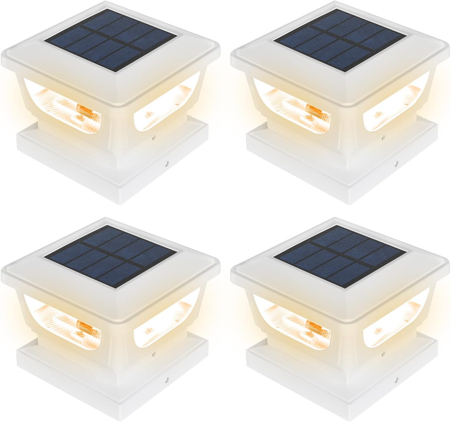 SumaoteSolar Post Cap Lights - 2 Pack Outdoor Solar Deck Fence Lights, IP65 Waterproof Solar Light Fits 4 x 4 Wood, 3x3 & 4x4 PCV/Vinyl Posts Garden Porch Patio Decorations, Warm White, 2 Pack