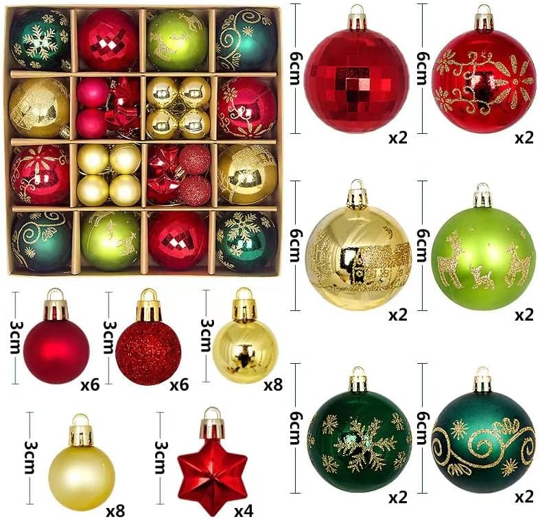 Miniatura 2 de Juego de 44 adornos de bolas de Navidad, adornos de bolas de Navidad inastillables para Navidad, vacaciones, corona y decoraciones de fiestas, con