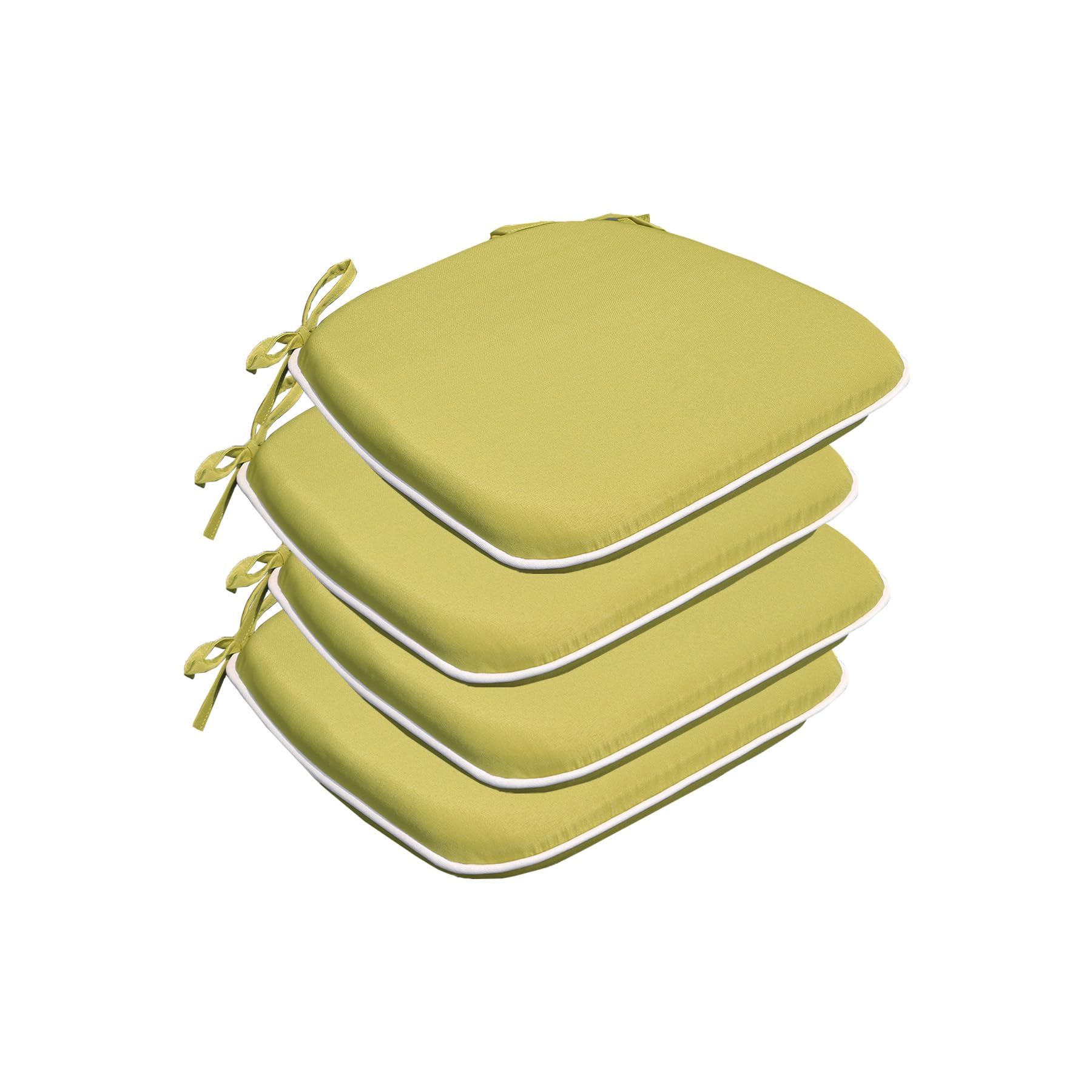 Sunshine Outdoor Wasabi Green Chair Cushion 17x16 inch,Stain-Resistant Durable Reversible Seat Cushion Pads with Ties for Indoor/Outdoor Kitchen Dining Office 4-Pack