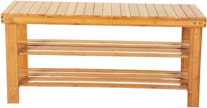 Shoe Rack Bench-3 Tier Bamboo Shoe Organizer for Entryway Hallway Bathroom