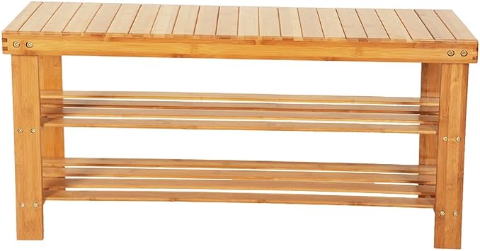 3 Tiers Bamboo Stool Shoe Rack, Premium Shoe Organizer or Entryway Bench, Perfect for Shoe Cubby, Entry Bench, Bathroom Bench, Entryway Organizer, Hallway or Living Room A
