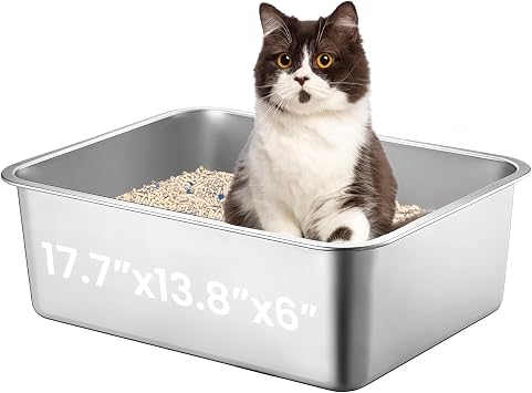 Stainless Steel Cat Litter Box, 17.7"x13.8"x6", Large