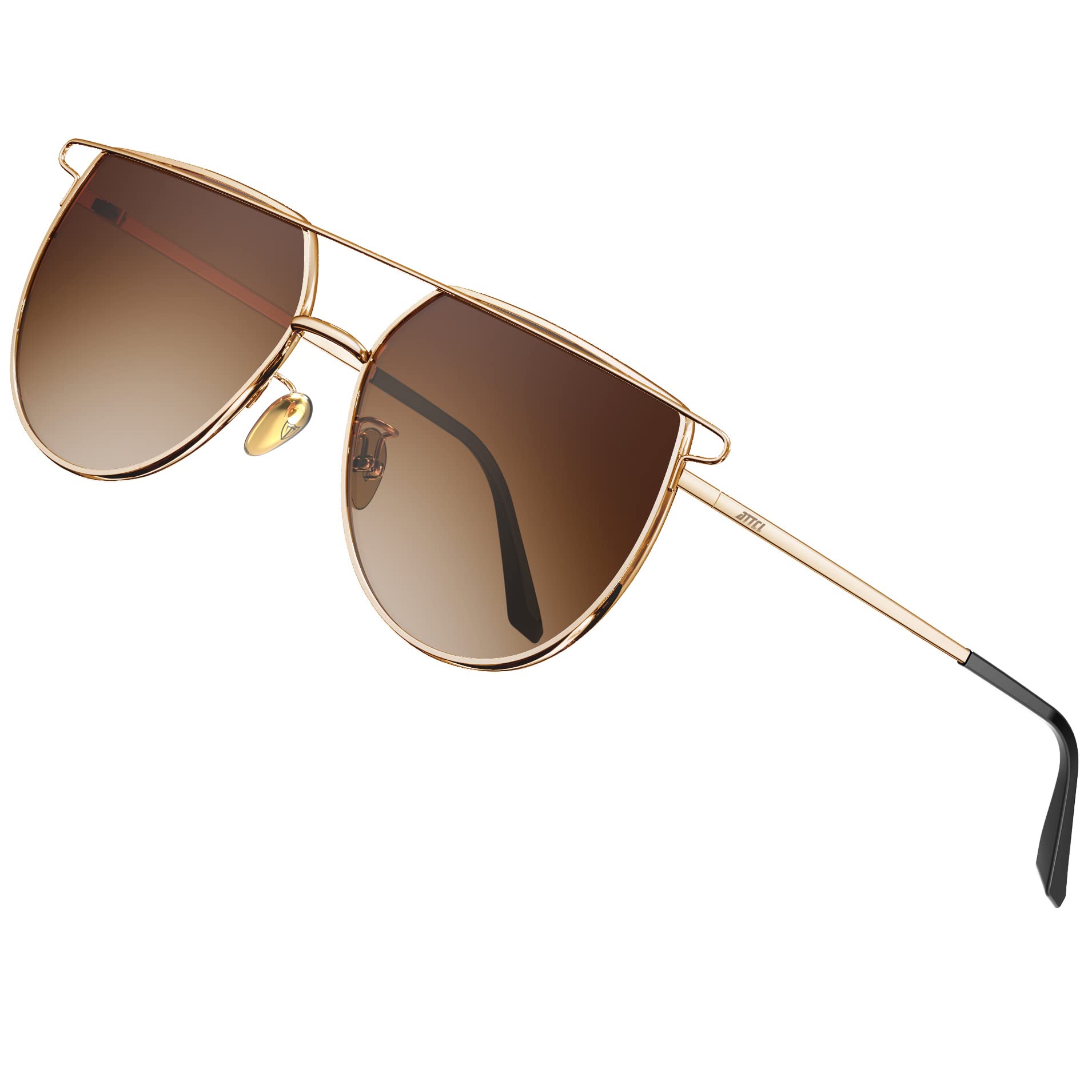 Photo 1 of ATTCL Polarized Pilot Sunglasses for Women Large Metal Frame UV400 Protection Sunnies Lack+gold+brown/Not Mirrored