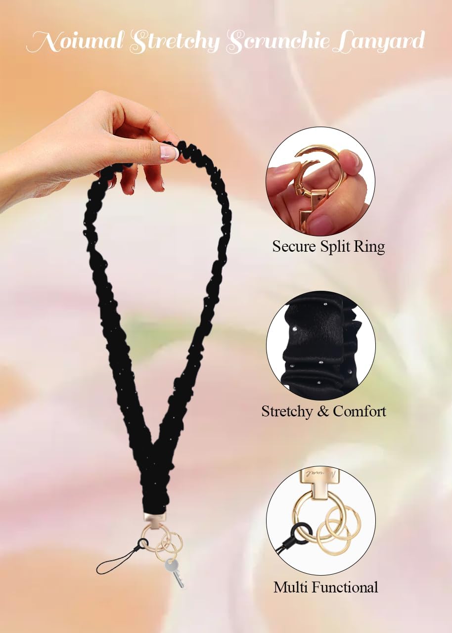 Scrunchie Lanyard for ID Badges, Stretchy Teacher Lanyard for Keys, Retractable Neck Keychain Holder for Women Men - Image 3