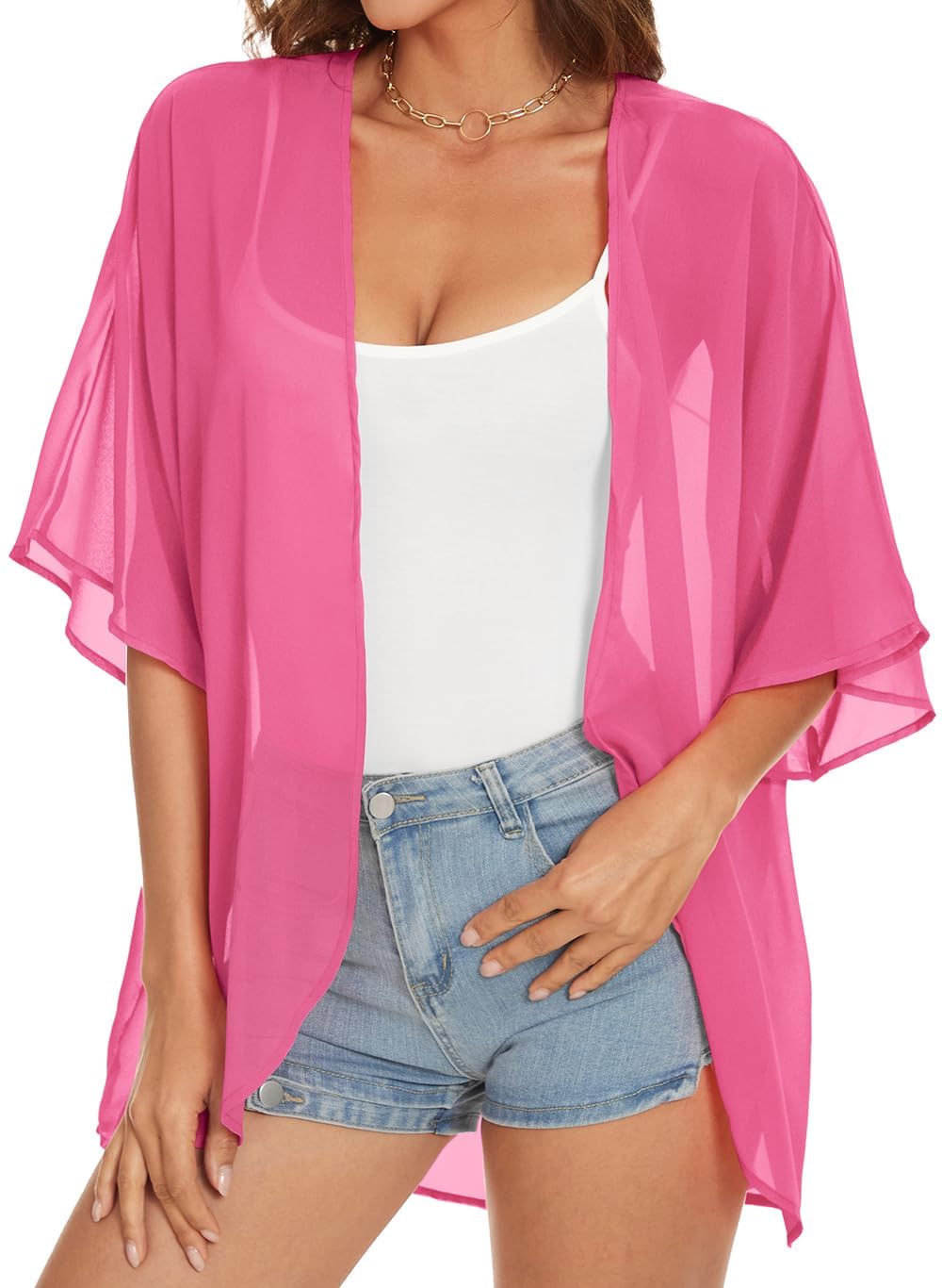 ADOREJOY Women's Tops Summer Kimono Cardigan Floral Print Puff Sleeve Swimsuit Cover Up Casual Loose Fit Blouse — view 11