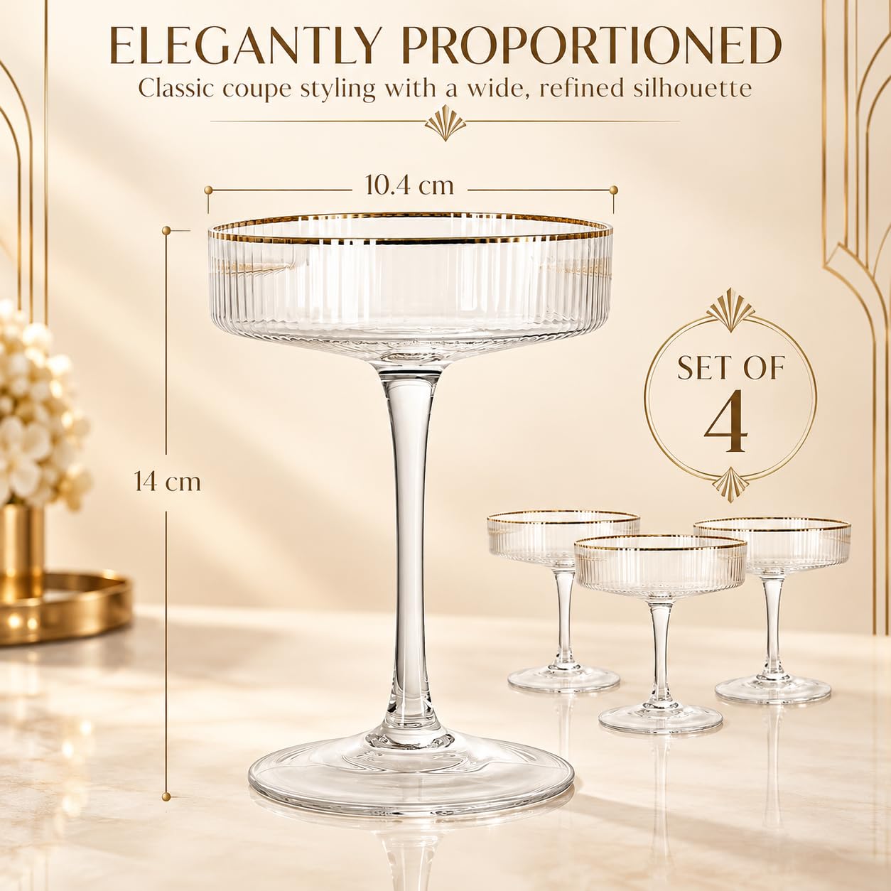 Gold Rim Martini Glasses - Set of 4 -6 Gold Rim Martini Glasses - Set of 4 -6