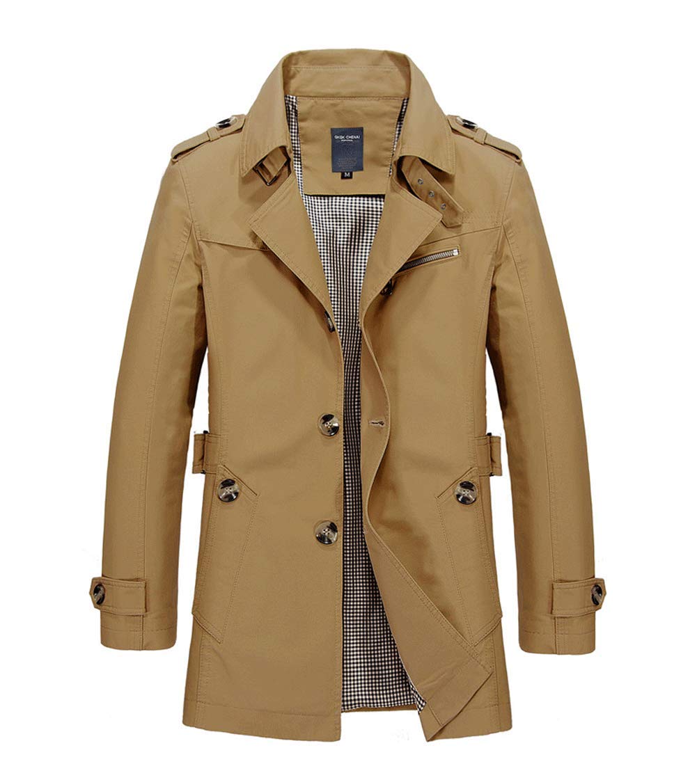 chouyatou Men's Slim Notched Collar Single Breasted Cotton Jacket Office Trench Coat