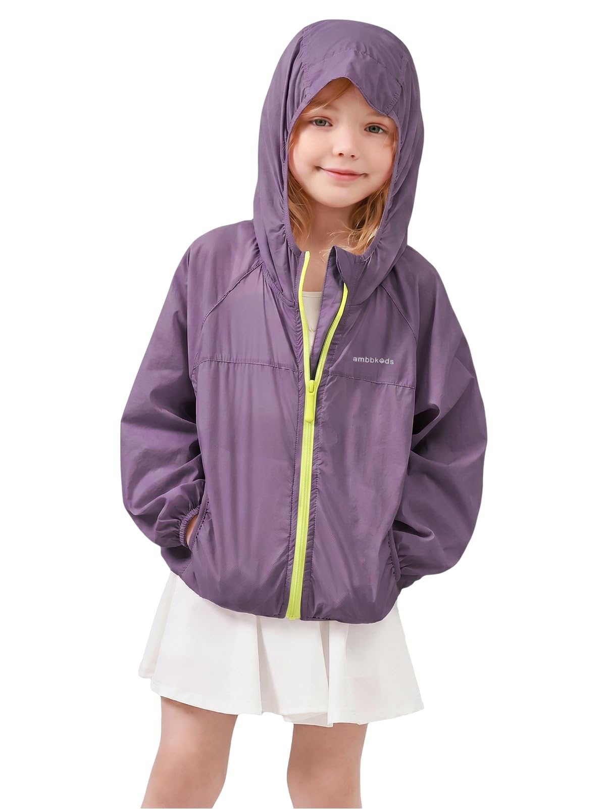 Miipat Veste Fille à Manches Longues Protection UPF50+ d'été Contre les Rayons UV Imperméable Capuche à Séchage Rapide Léger pour Enfants