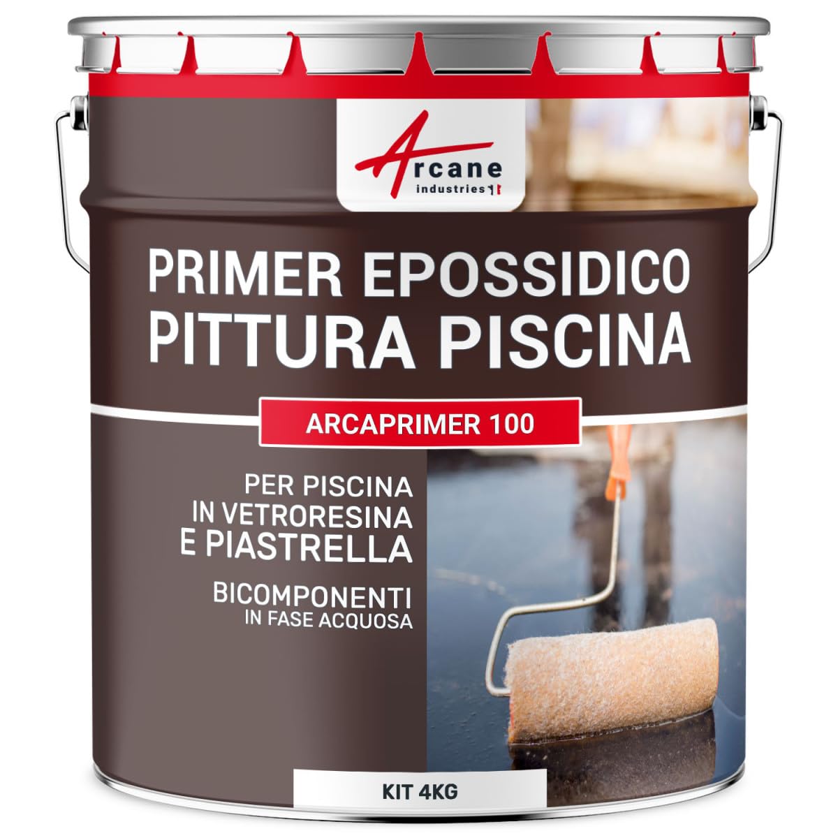 Primer Epossidico Piscina, Poliestere, Piastrelle 4 kg (fino a 20 m²) | Applicazione Facile, senza Odore, Asciugatura Rapida, Buona Aderenza, su Cemento, Metallo e Legno - Arcane Industries