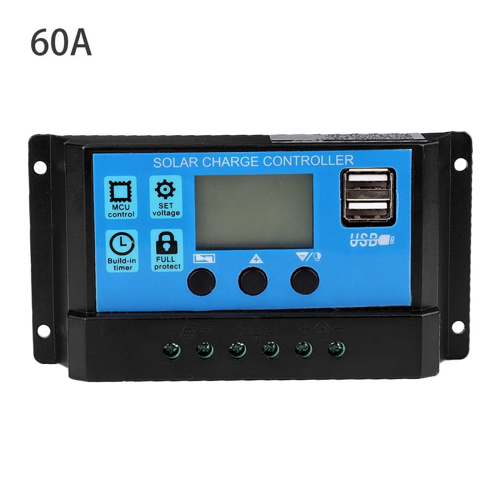 Aramox Sterownik solarny 12 V-24 V MPPT, regulator solarny PWM 60A/50A/40A/30A/20A/10A (60A), Szary|Czarny