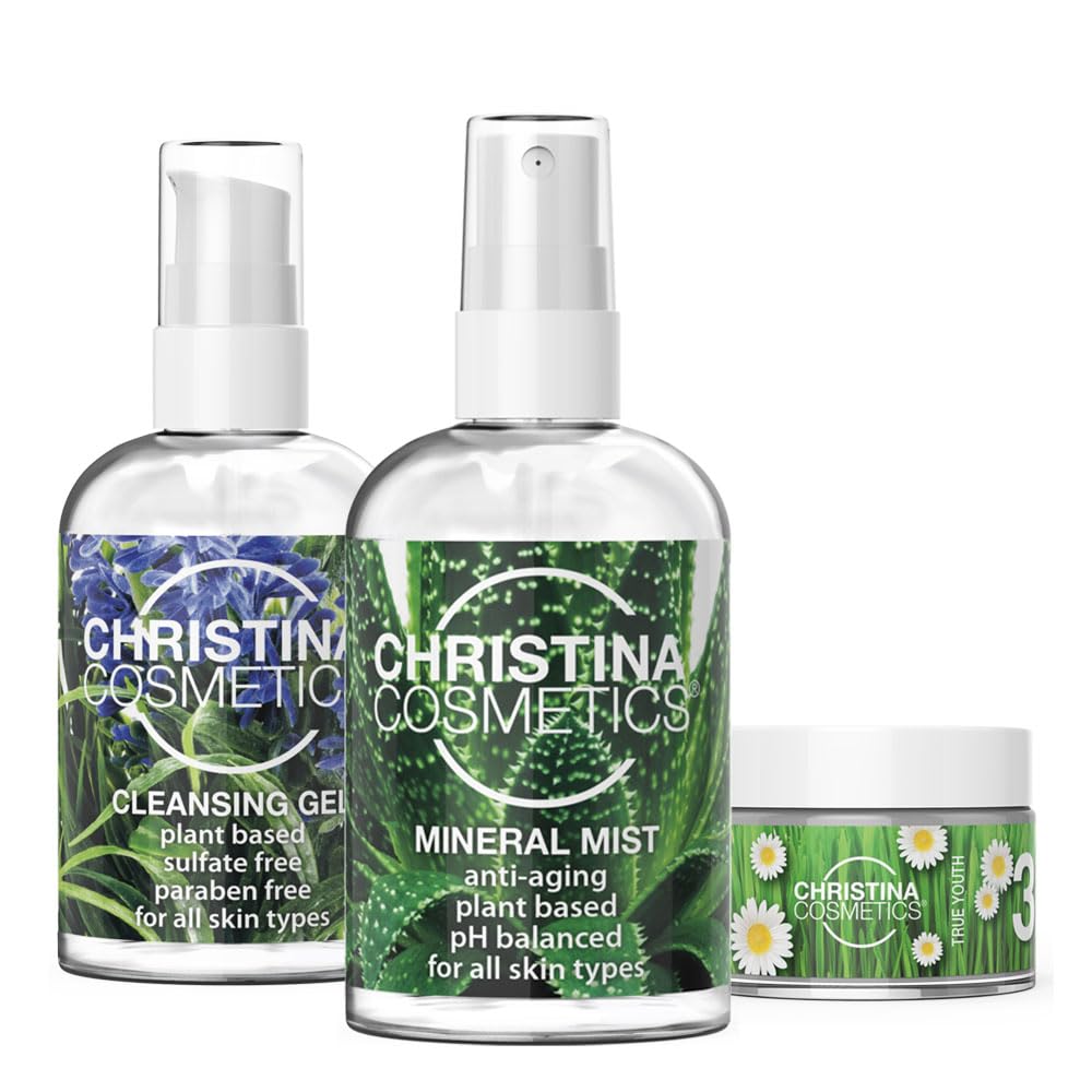 Christina Cosmetics 3-Step Organic Anti-Aging Skin Care Set – Cleanser, Toner & Moisturizer – Hydrating, Clean Beauty, Plant-Based, Sulfate & Paraben-Free