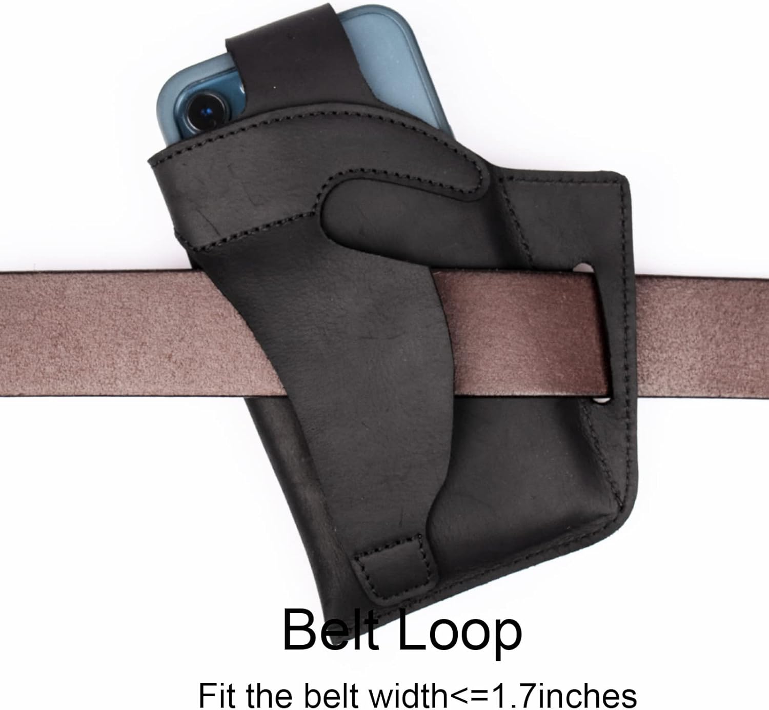 Topstache Leather Phone Holster for Belt, Flip Cellphone case for iPhone 14, 14 Pro, 13 Pro, 13, 12 Pro, 12, 11, XR, Galaxy S22, S21, S20,Premium Leather Pouch for Phone with Protective Case. - Image 3