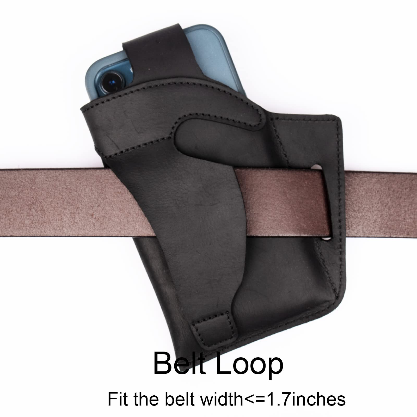 Topstache Funda de cuero para teléfono, soporte para cinturón, funda hecha a mano para teléfono celular con cuero duradero, bolsa de cuero con tapa de cuero seguro, negro.