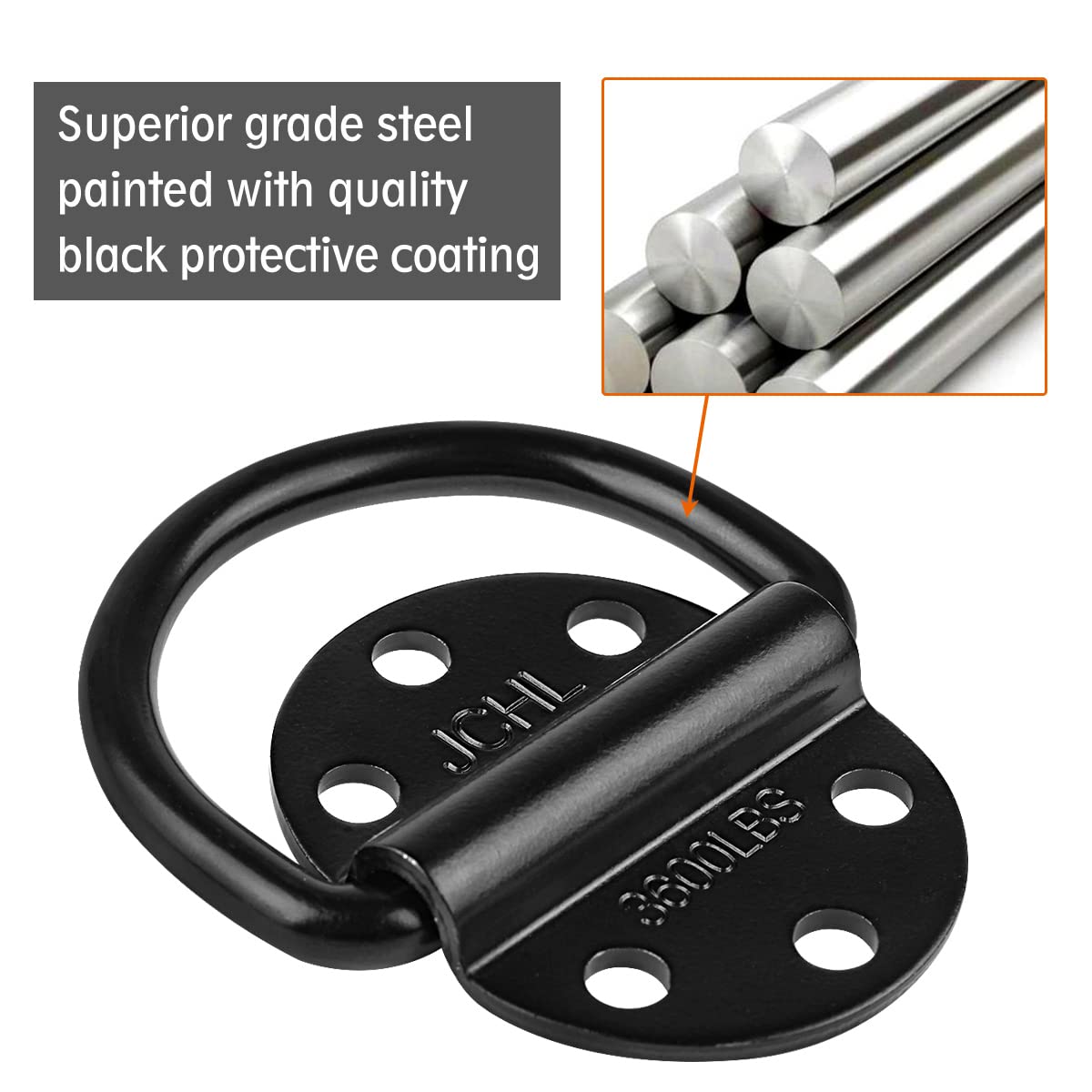 Anclajes de Amarre de Acero Resistente con Capacidad de 3600 Libras para Cargas en remolques, Camiones, caravanas, Furgonetas, ATV, SUV, Barcos, Anillo de Amarre con Tornillos y Pernos (Paquete