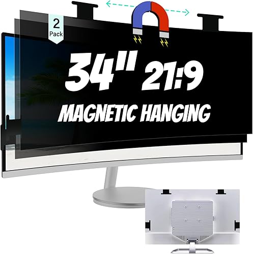 Miniatura 20 de [Paquete de 2] Pantalla magnética colgante de privacidad de computadora de 23.8 pulgadas para monitor de pantalla ancha de relación de aspecto 16:9,