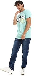 بنطلون جينز كاجوال بقصة عادية ونمط خدوش للرجال من اندورا