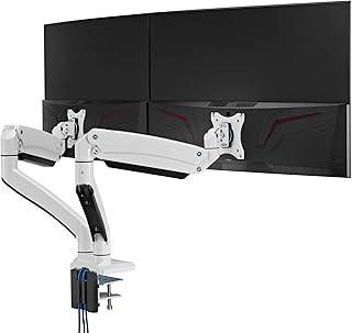 AVLT Dual 13"-43" Monitor Arm Desk Mount fits Two Flat/Curved Monitor Full Motion Height Swivel Tilt Rotation Adjustable Monitor Arm - White/VESA/C-Clamp/Grommet/Cable Management