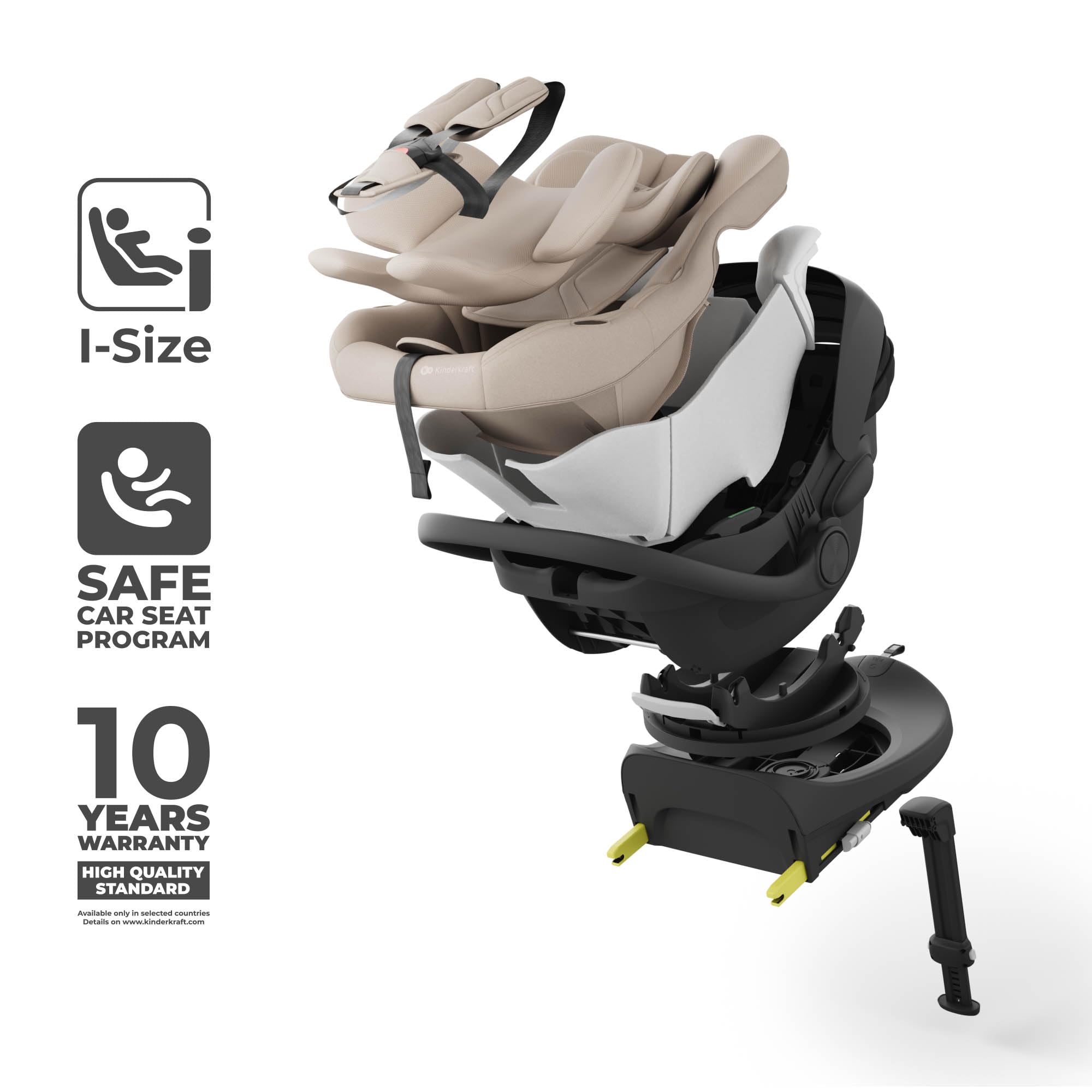 Kinderkraft ENDURA SAFE FX I-LITE fotelik dziecięcy z podstawą, i-Size, obrotowy, ISOFIX, ERGO PAD, system modułowy, waży tylko 3,2 kg, 5-punktowy pasek, od 0 do 12 lat, czarny
