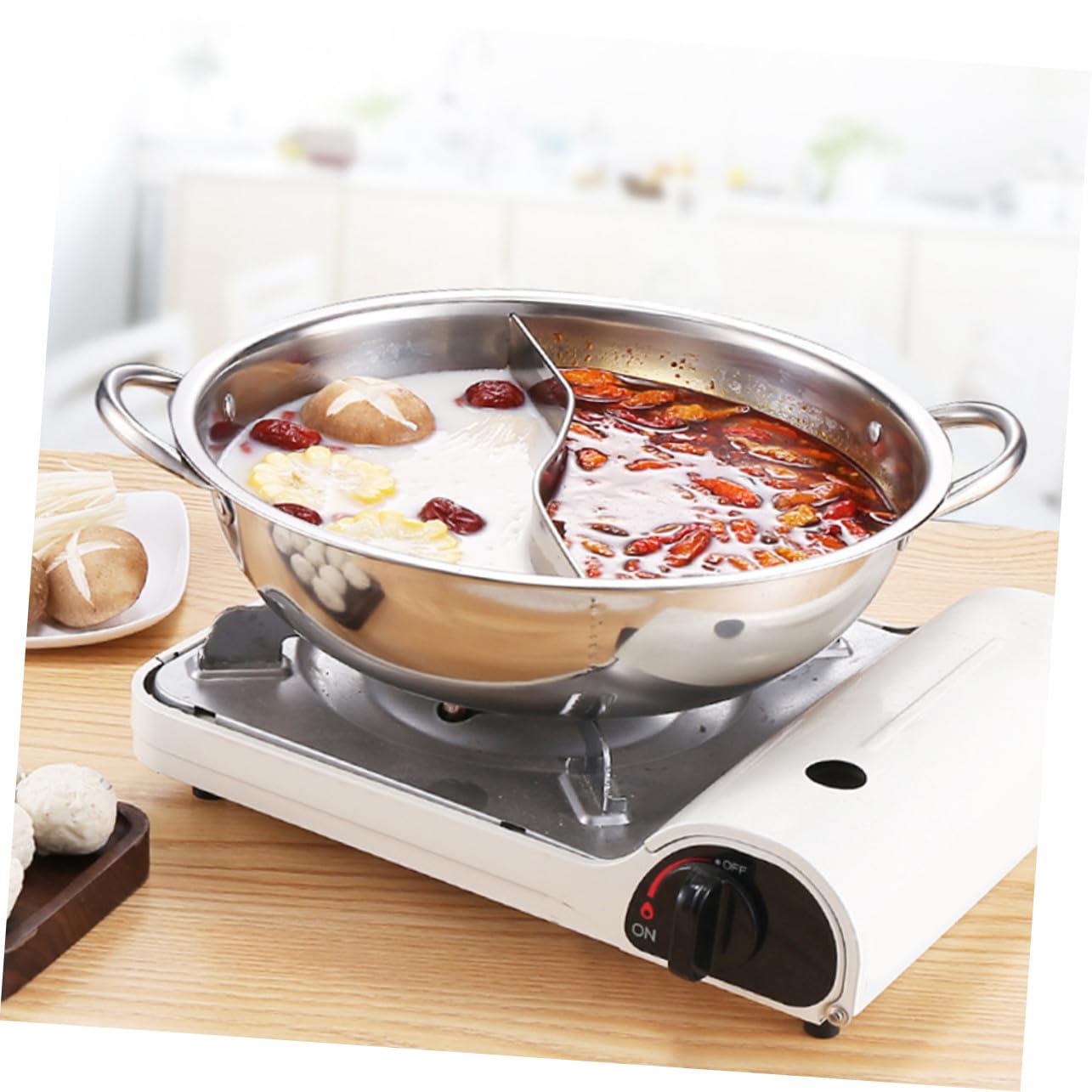 Toyvian Marmite à Fondue Chinoise Inox 32 Cm Double Saveur Avec Passoire En Acier Inoxydable, Compatible Gaz Et Induction, Batterie Cuisine Pour Repas Convivial En Intérieur, Ensemble 4 Pièces