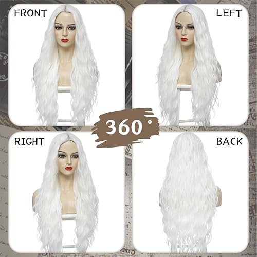 Miniatura 2 de Pelucas largas grises para mujer, 30 pulgadas, parte media, pelucas onduladas color gris plateado, pelucas largas rizadas de aspecto natural, peluca