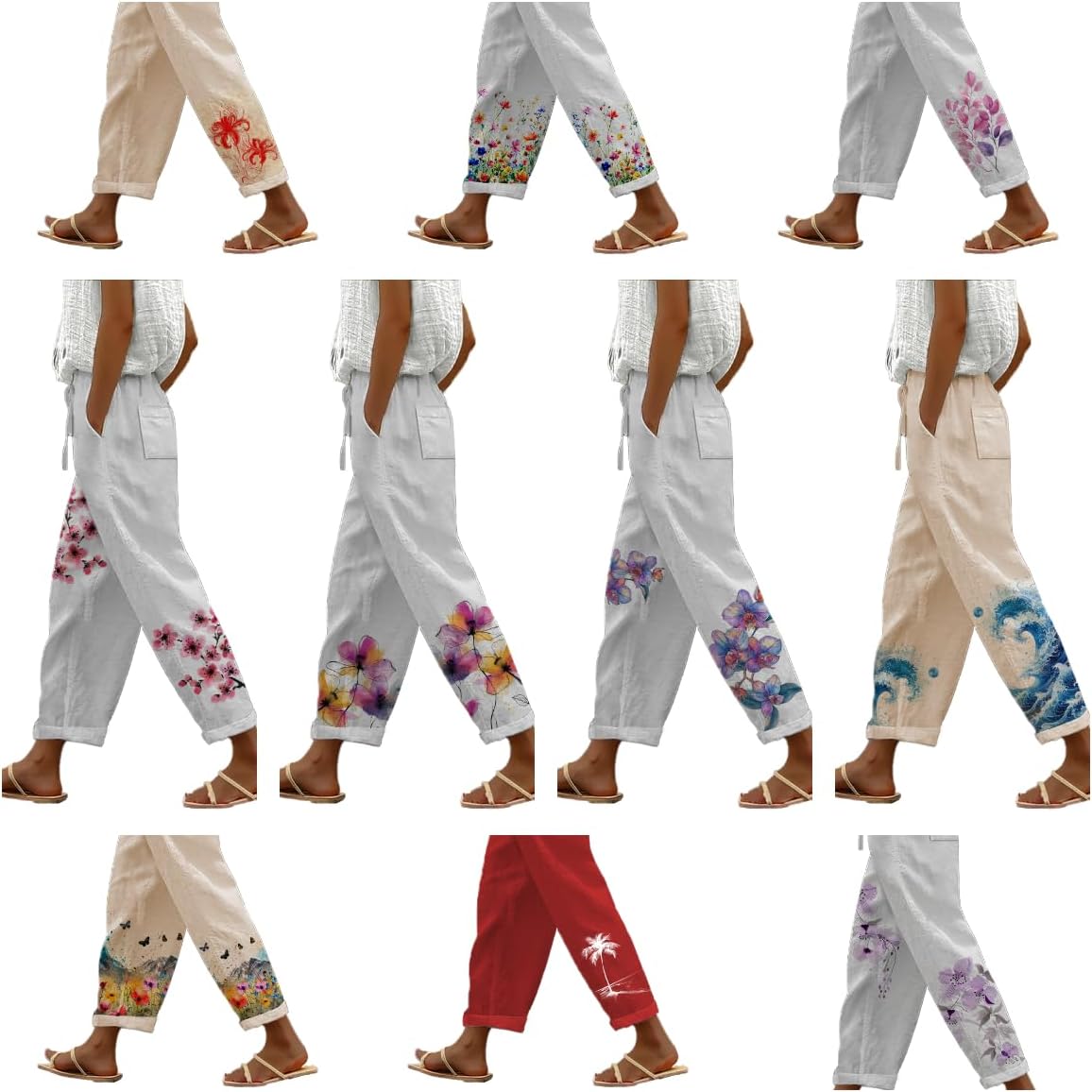 Linen Boho Pants for Women Butterfly Print Loose Casual Pants with Pockets Comfy Elastic Waist Lightweight Trousers - Image 5