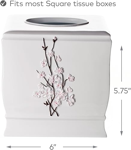 Miniatura 3 de Creative Scents Caja de pañuelos cuadrada  Soporte decorativo para pañuelos florales blanco y rosa para baño  Soporte para caja de pañuelos con