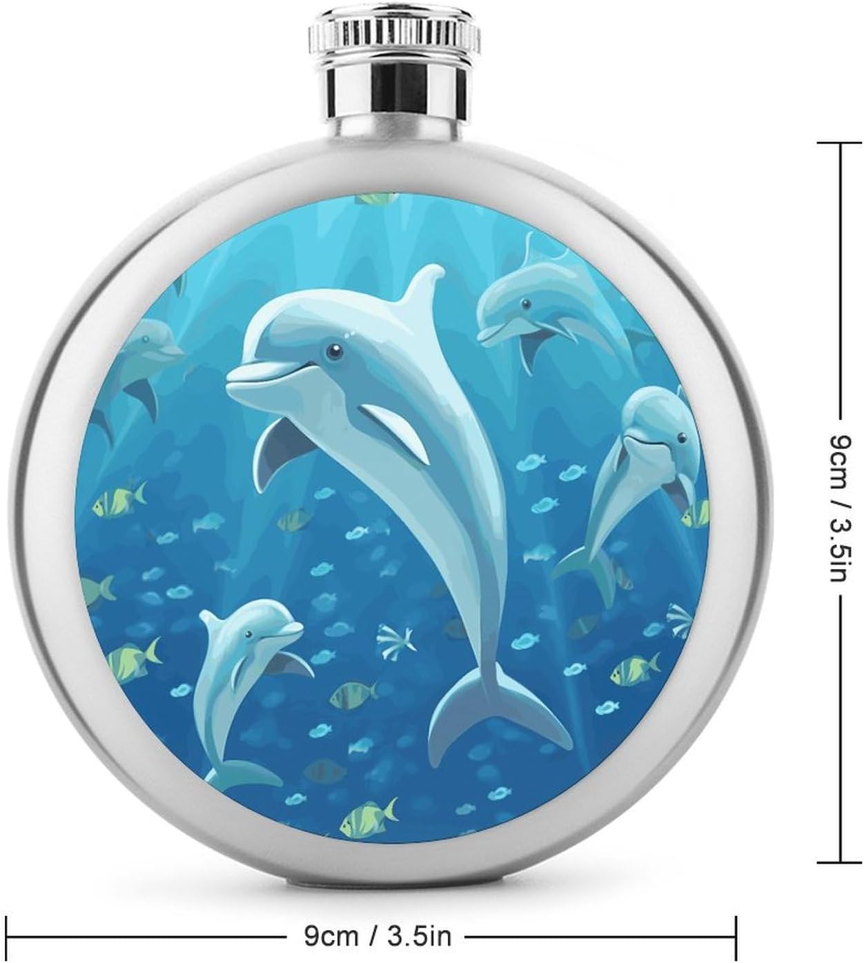 Dolphin Hip Flask 5 Oz Round Stainless Steel Mirror Polished Wine Pot Portable Pocket Wine Whiskey Flask Small Drinking Flasks Drinkware for Men Women