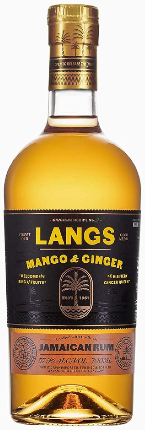 Langs Rum Mango & Ginger Flavoured | 70cl 37.5% ABV | Award-Winning Pot and Column Distilled Jamaican Rum | Infused with Natural Fruit Flavours | Perfect Base for Cocktails