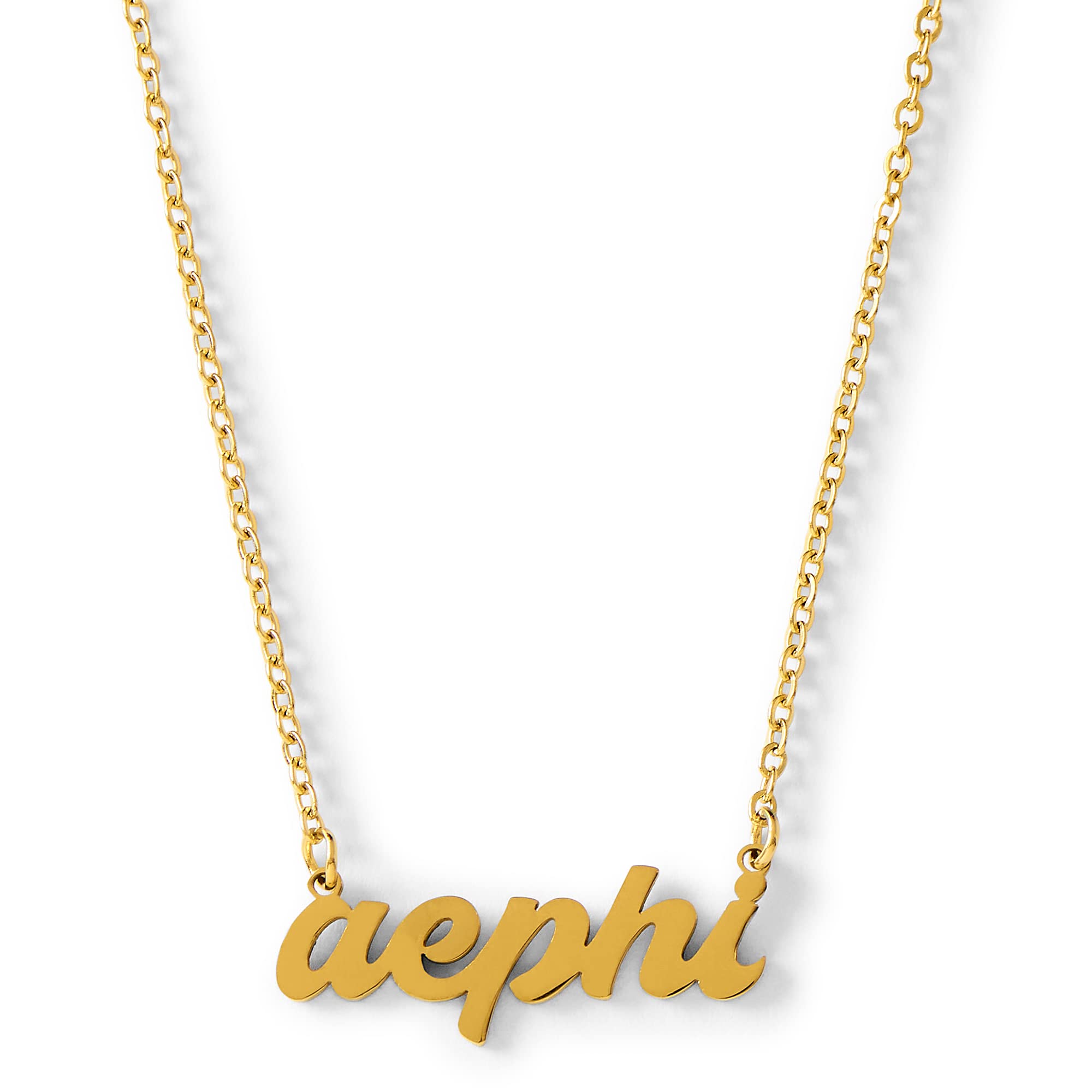 Sorority ShopAlpha Epsilon Phi Necklace — Retro Font Design with 18K Gold Plating, Alpha Epsilon Phi Gifts for Women, One Size, Stainless Steel, No Gemstone