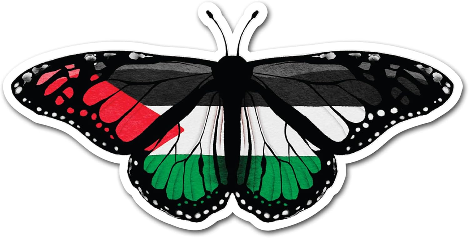 2 x 10cm Palestine Butterfly Flag Vinyl Stickers - Palestinian Insect Bug Animal Travel World Country Decal Scrapbook Sticker #83061