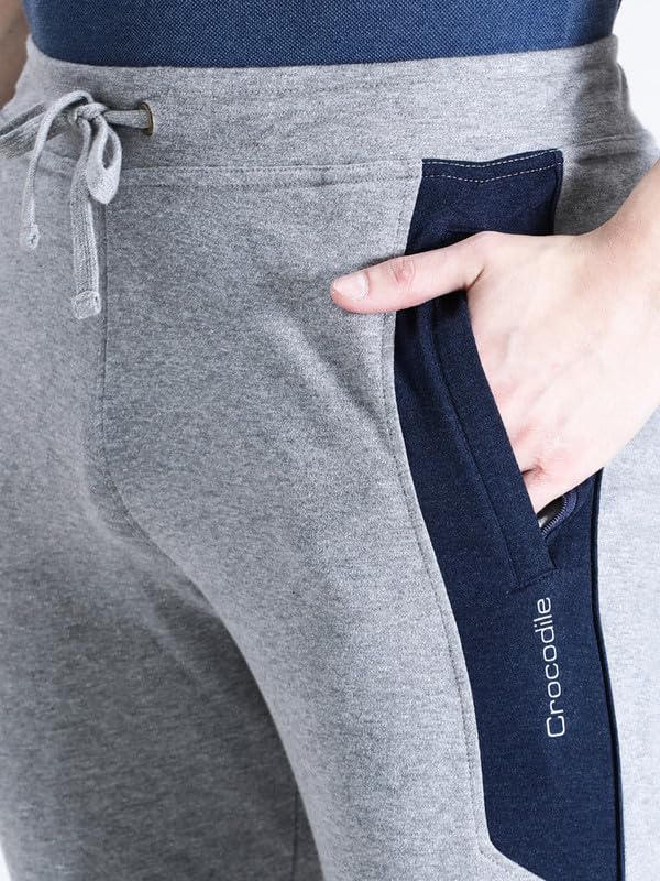 Image of CROCODILE Men Solid Slim Fit Track Pant | Mid Rise | Drawstring Waist | Regular Length | Casual Sports Lounge Bottomwear Navy Melange