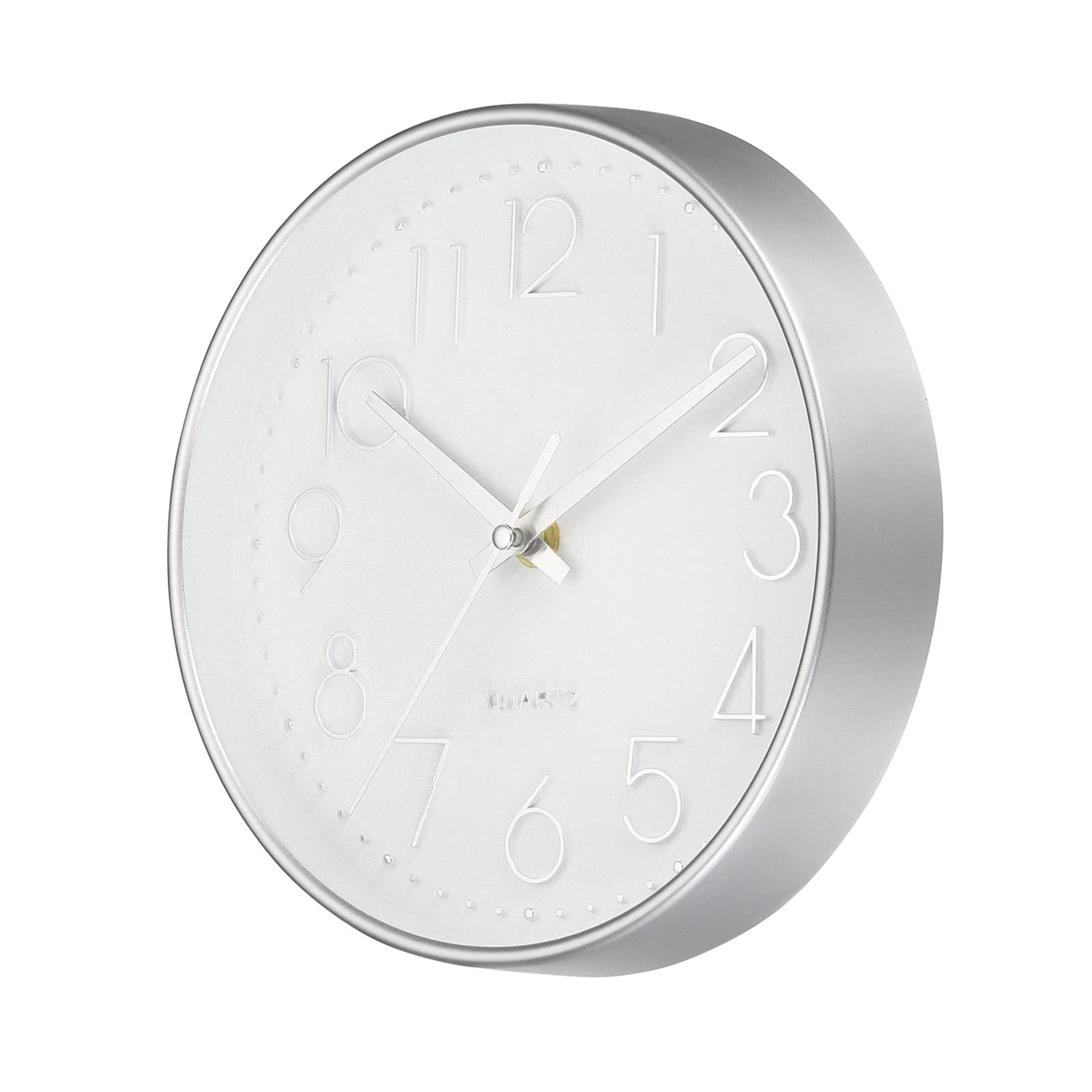 PATIKIL 8 Inch Round Wall Clock, Battery Operated Silent Non-Ticking Wall Clocks with Silver Arabic Numerals for Office Bedroom Kitchen Decor, White