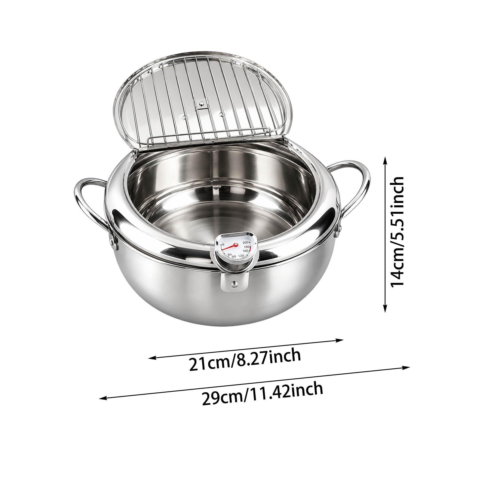 Japanische Tempura Fritteuse Topf Mit Thermometer und Deckel，Silber-S