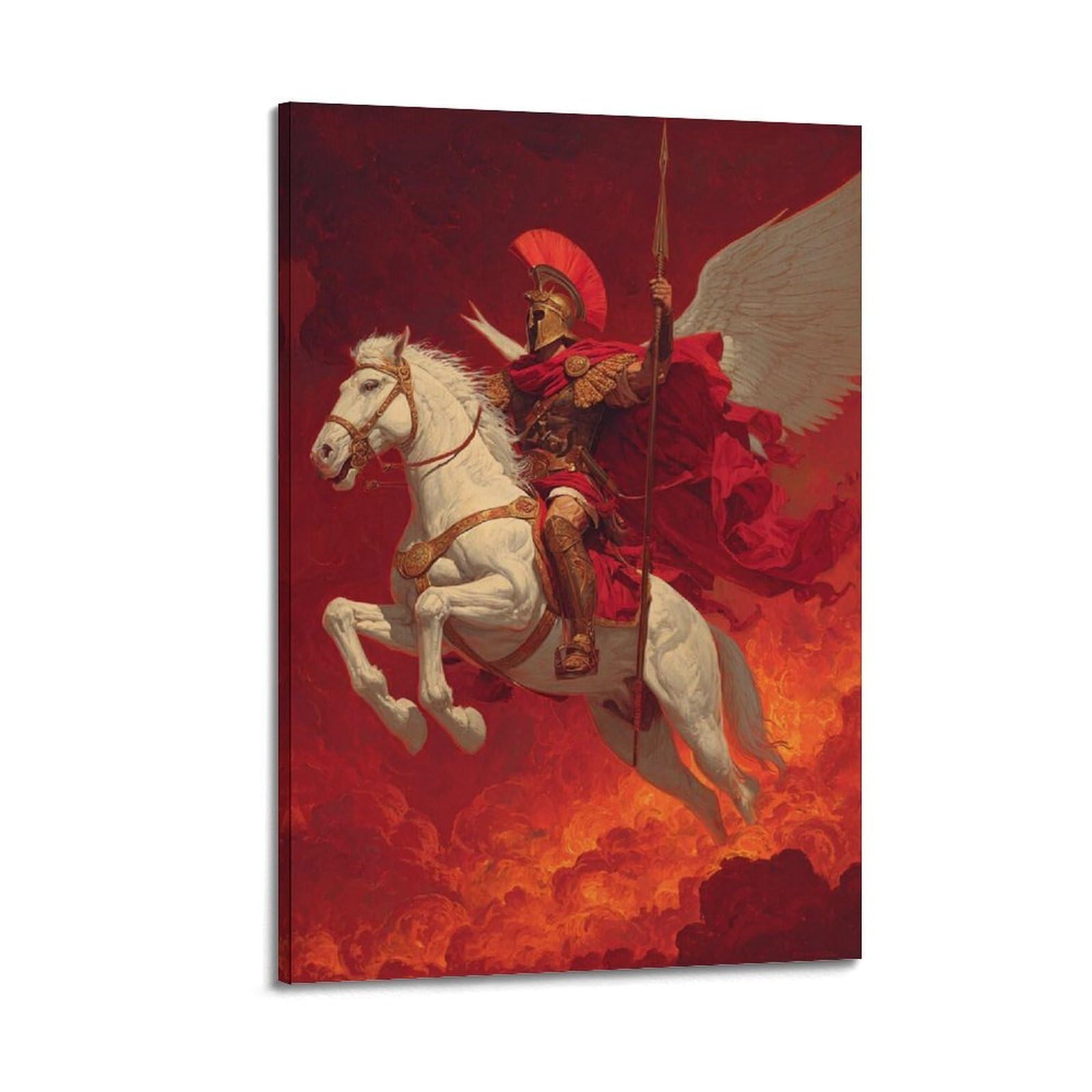 XKUGA Greek Warrior Ancient Spartan Cavalry Poster Flaming Spear Modern Decorative Canvas Prints - Ideal Wall Art for Family, Man Cave, Game Room, Boys & Girls Bedroom 12x18inch(30x45cm)