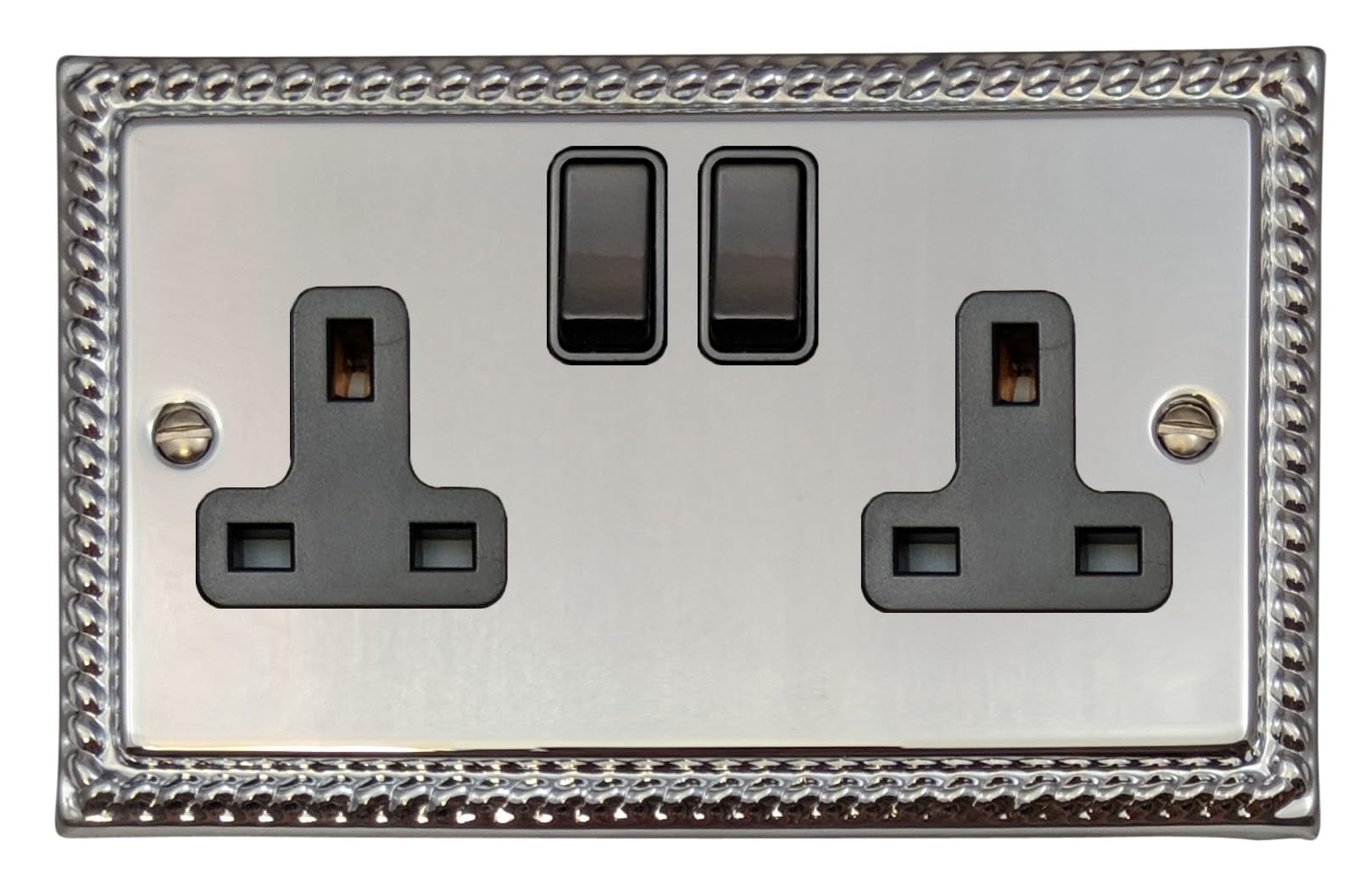 G&H Brassware Black Georgian Polished Chrome Double Socket ( Switches) - Mc10b