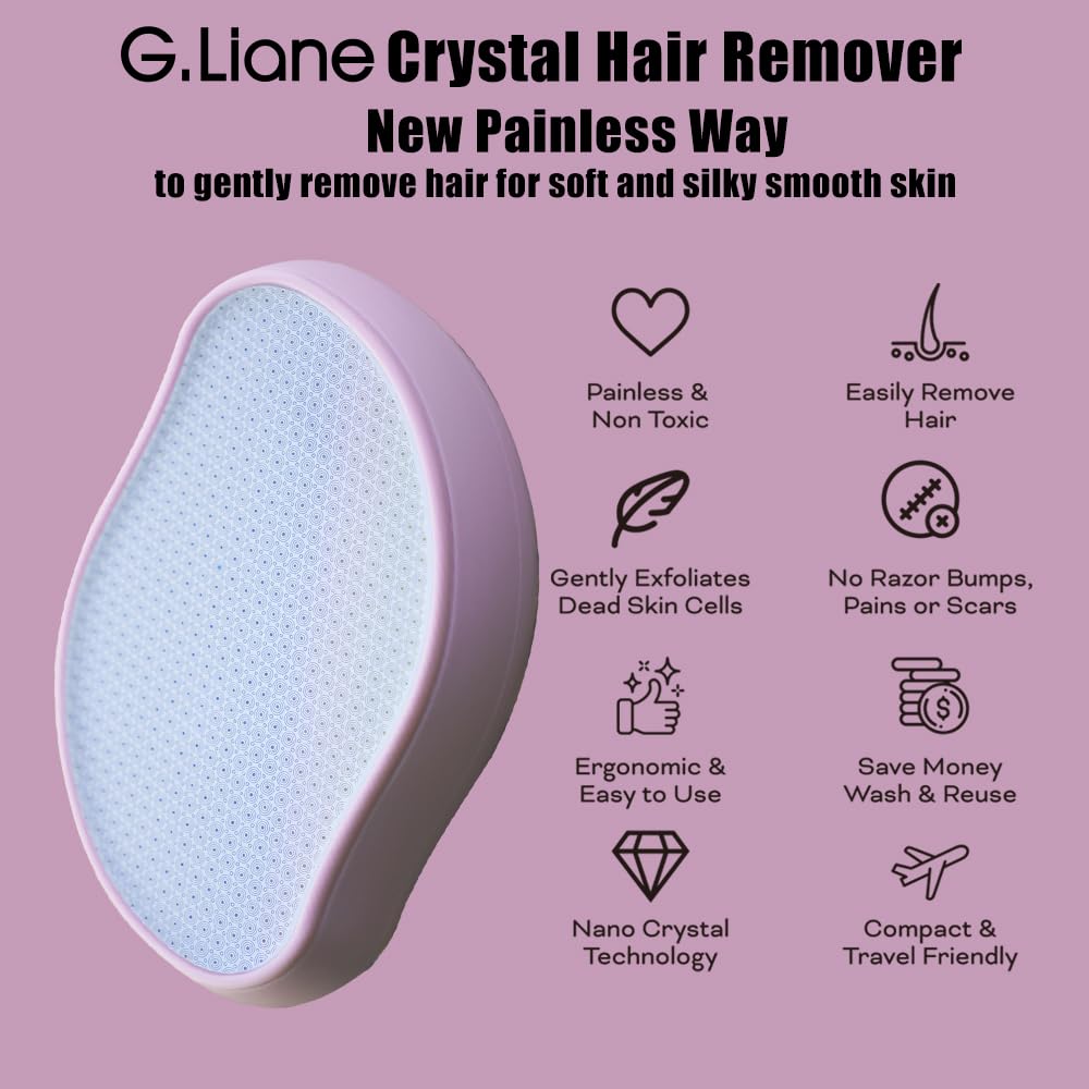 G.Liane Premium Crystal Hair Eraser,Painless Exfoliation Hair Removal Epilator,Nano Glass Hair Remover for Women,Natural Gentle and Efficient Shaver Trimmer on Leg Arm(Pastel Purple) - Image 2