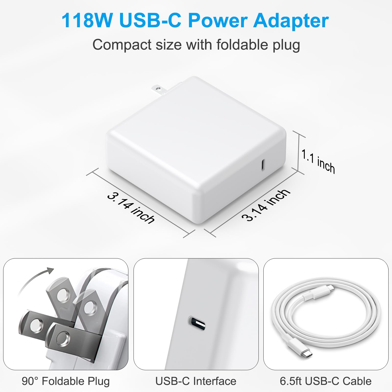 [Apple MFi Zertifiziert] Ladegerät für Mac Book Pro Air 118W 96W 87W 61W USB C Fast Power Adapter, kompatibel mit MacBook Air Pro und allen USB-C-Geräten