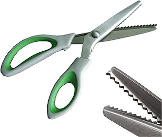 JISTL Green Pinking Shears Comfort Grips Crafts Zig Zag Cut Sewing Scissors,Professional Handheld Dressmaking