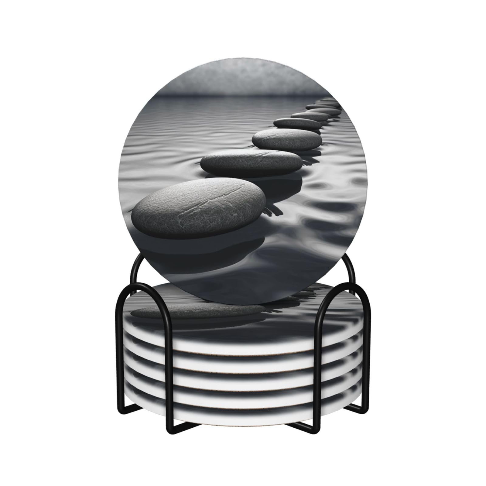 Dessous de verre absorbant lot de 6 avec support en liège gris zen