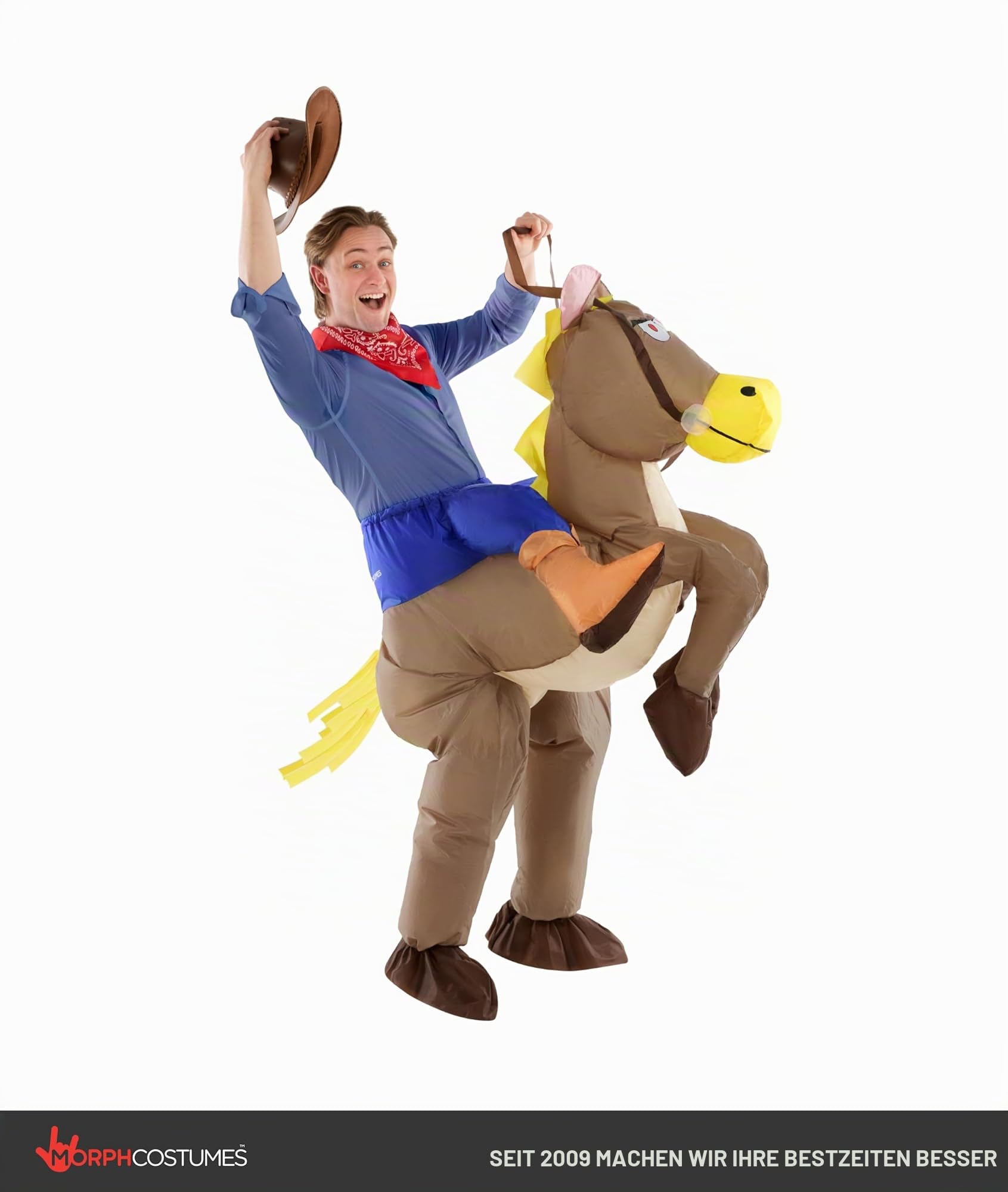 Morph Aufblasbares Pferde Kostüm für Erwachsene, Tierkostüm Herren Damen, Karneval Halloween
