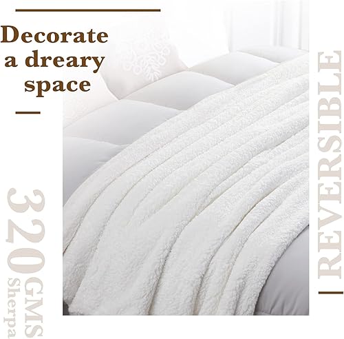 Miniatura 5 de LBRO2M Manta Sherpa de doble cara, tamaño Queen, súper suave, mullida, cálida, acogedora, esponjosa, reversible, lujosa manta (blanco)