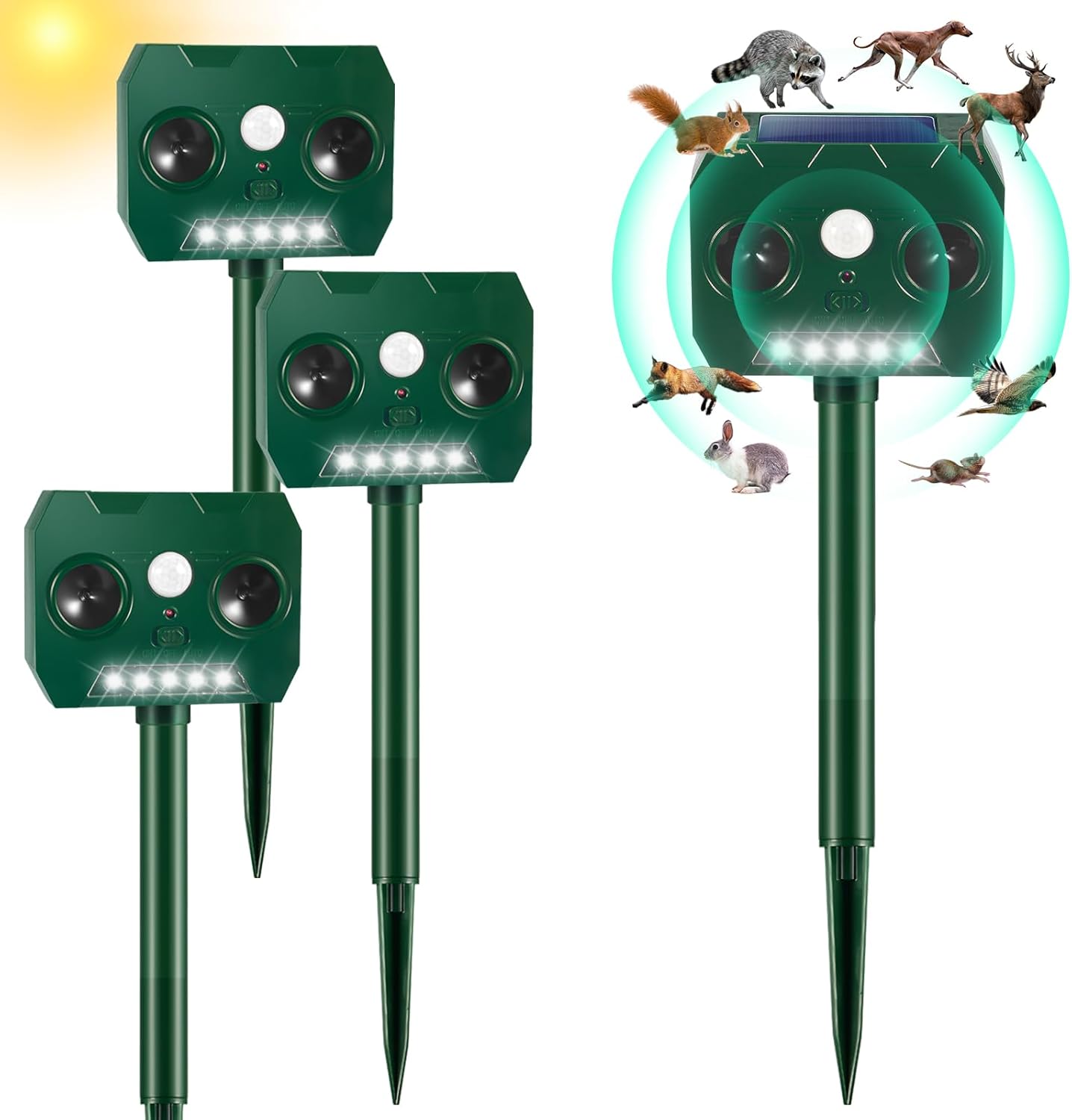 2025 Upgraded Cat Repellent Outdoor Deer Repellent, Squirrel Deterrent Solar Ultrasonic Animal Repeller with Motion Detection, Waterproof Rabbit Skunk Dog Repeller for Yard Farm Garden(4Pack)