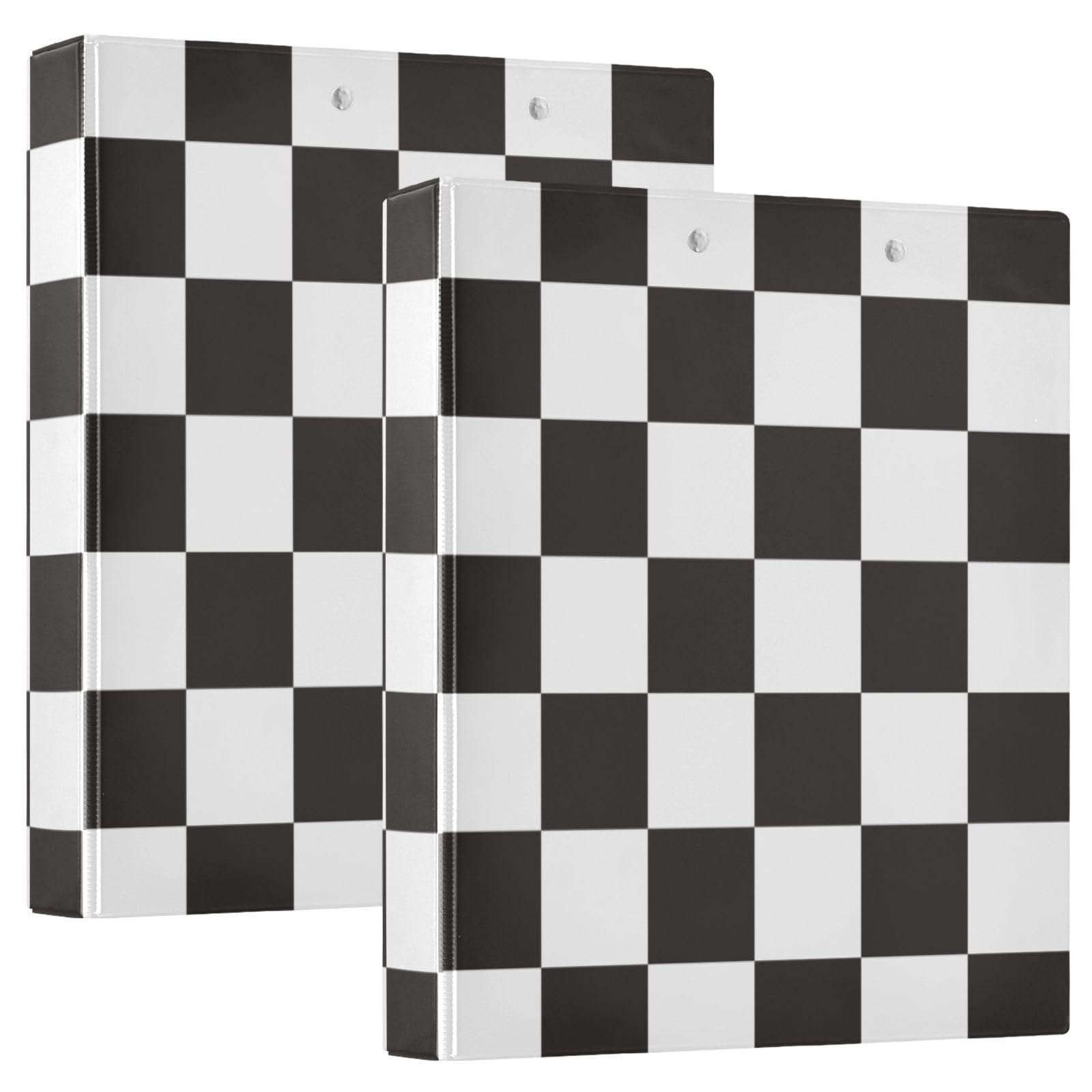 KICPOAY 3 Ring Binder 1.5 Inch Black and White Checkered Chess Clipboards Binders with Interior Pockets Round Ring Binder for Office Supplies and