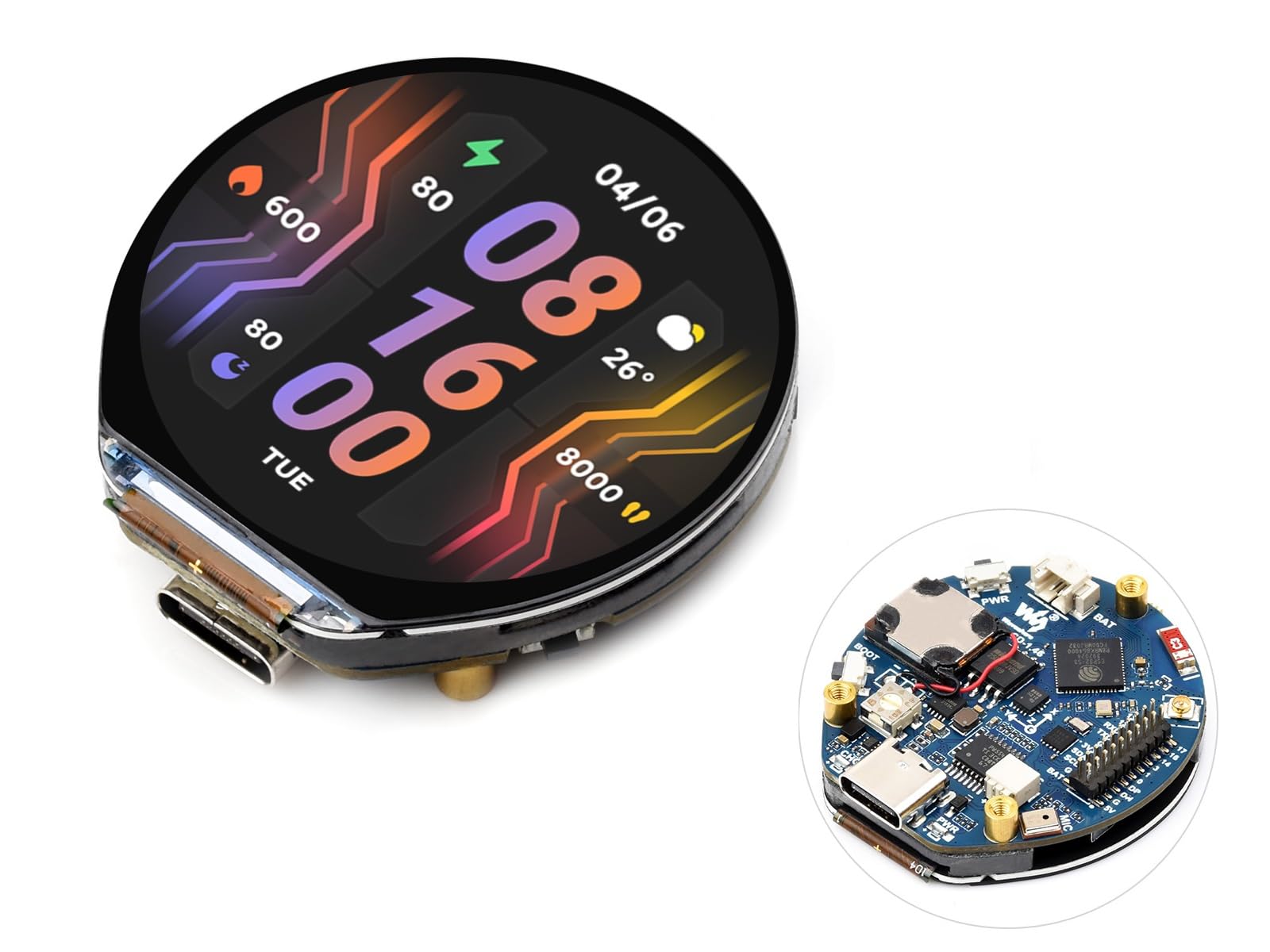Photo 1 of waveshare TFT display 1.46inch Round Display Development Board 412×412 Resolution 16.7M Color Capacitive Touch IPS Display Panel Onboard Speaker and Microphone