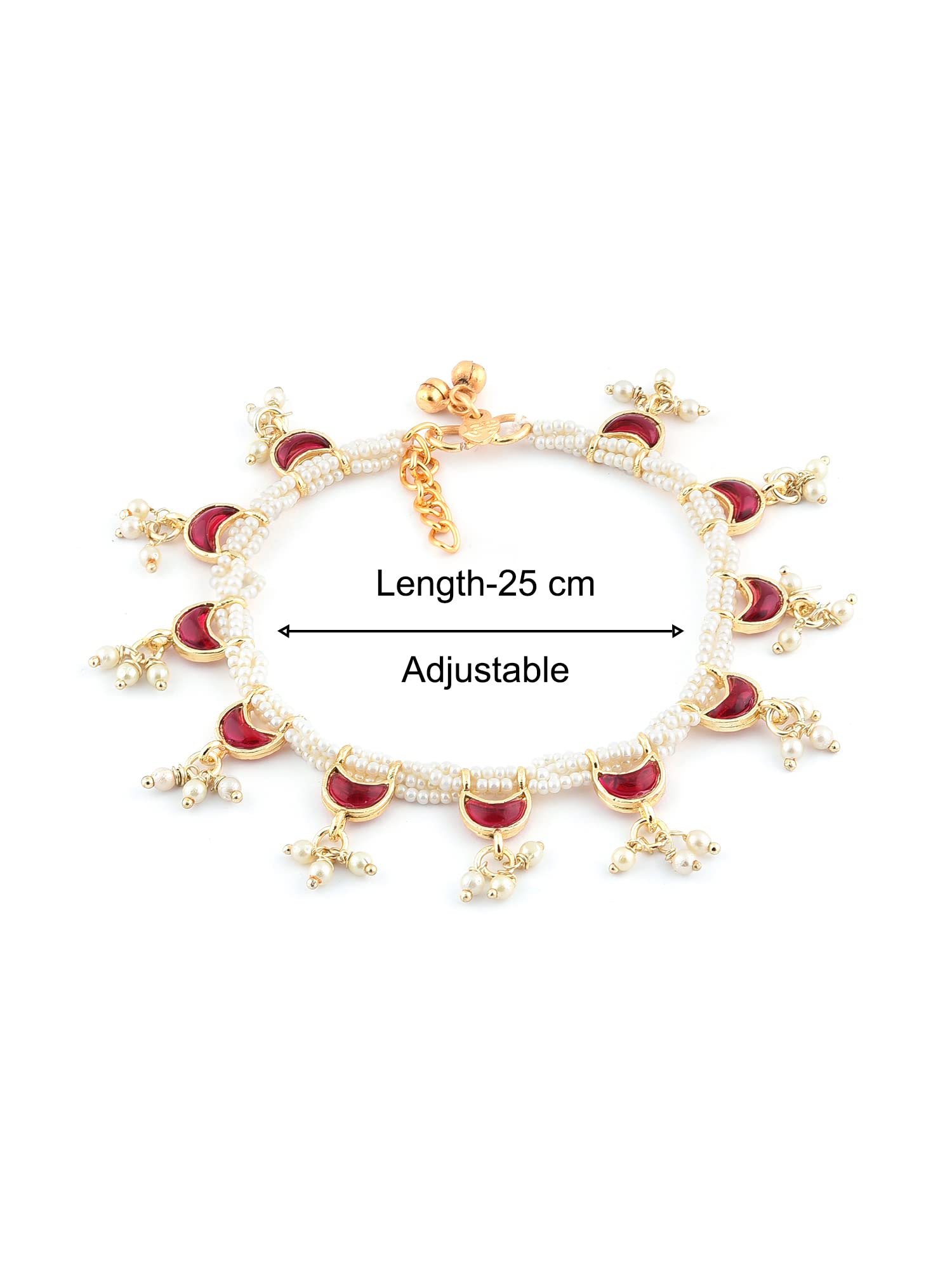 Crescent Shape Kundan Drop Multistrand Anklets for Women