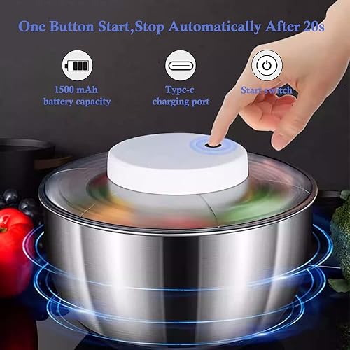Miniatura 4 de Molinillo eléctrico automático para ensaladas, 5 L, recargable por USB, para lechuga, de acero inoxidable, para ensaladas, verduras, lechuga, frutas