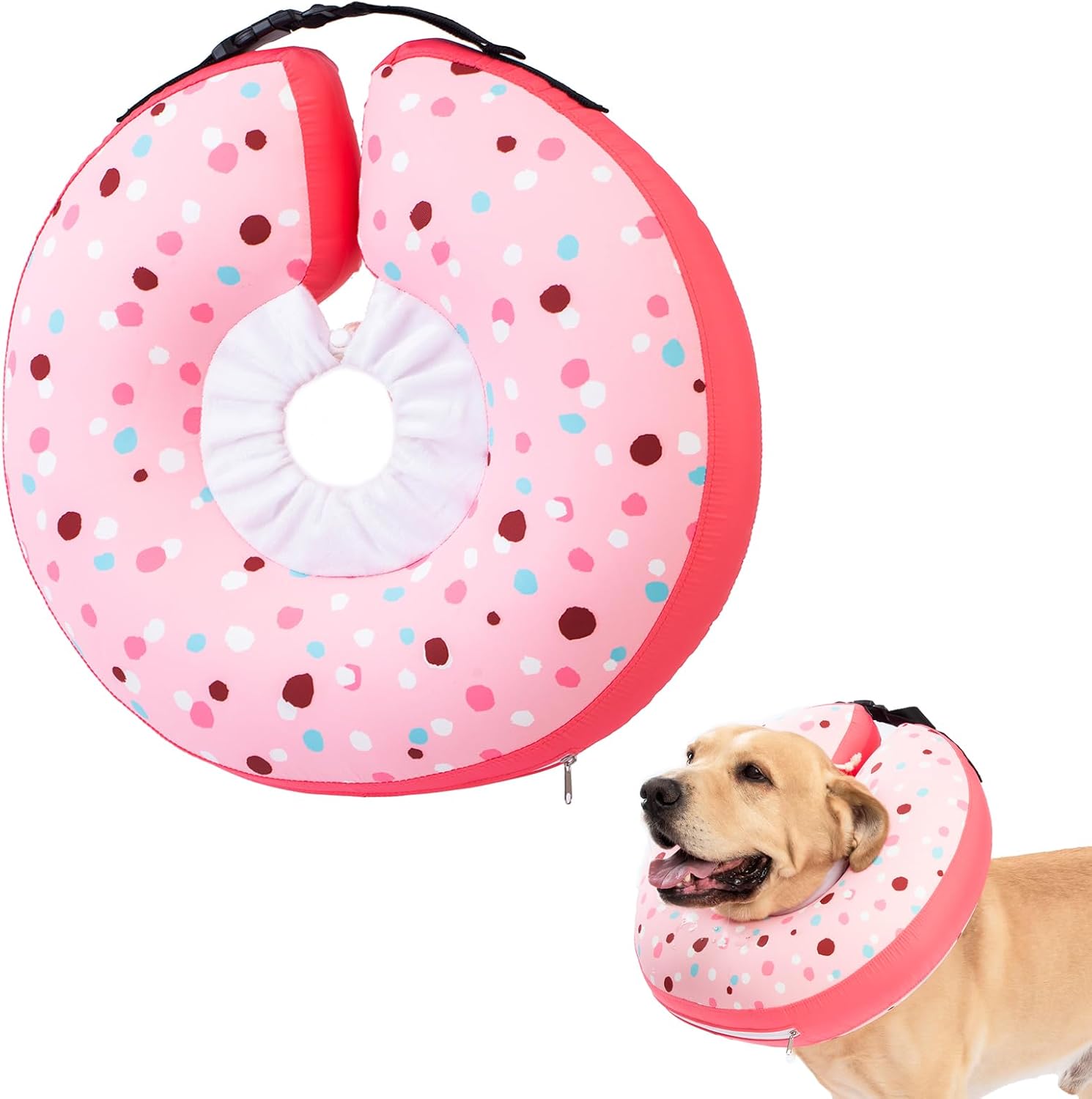Dog Cone Collar Inflatable Donut for Large Medium Small Dogs, Soft Waterproof Dog Cone Alternative After Surgery Prevents Licking Wounds Easy Clean (Pink, L (Neck 13.5"-18"))