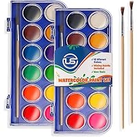 2 Pack Watercolor Paint Set 12 Vivid Colors Includes Watercolour Mixing Palette and 2 Brushes, Perfect For Artists, Beginner Painters, Kids and Adult Painting